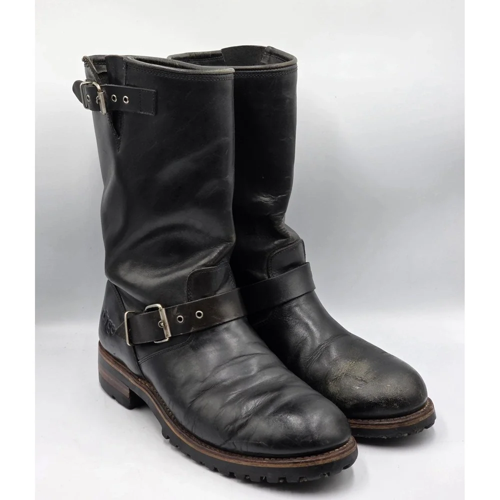 Dingo Men's Engineer Motorcycle Boots Black Leather Buckle 10.5 D